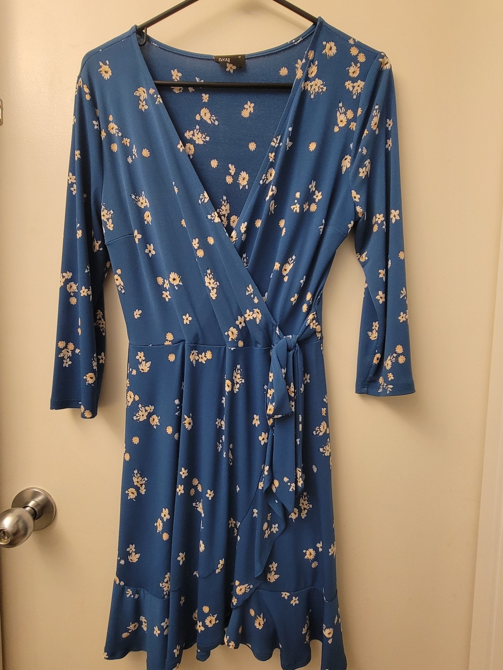 Muse Petite Blue Floral Faux Wrap Midi Dress with Waist Tie